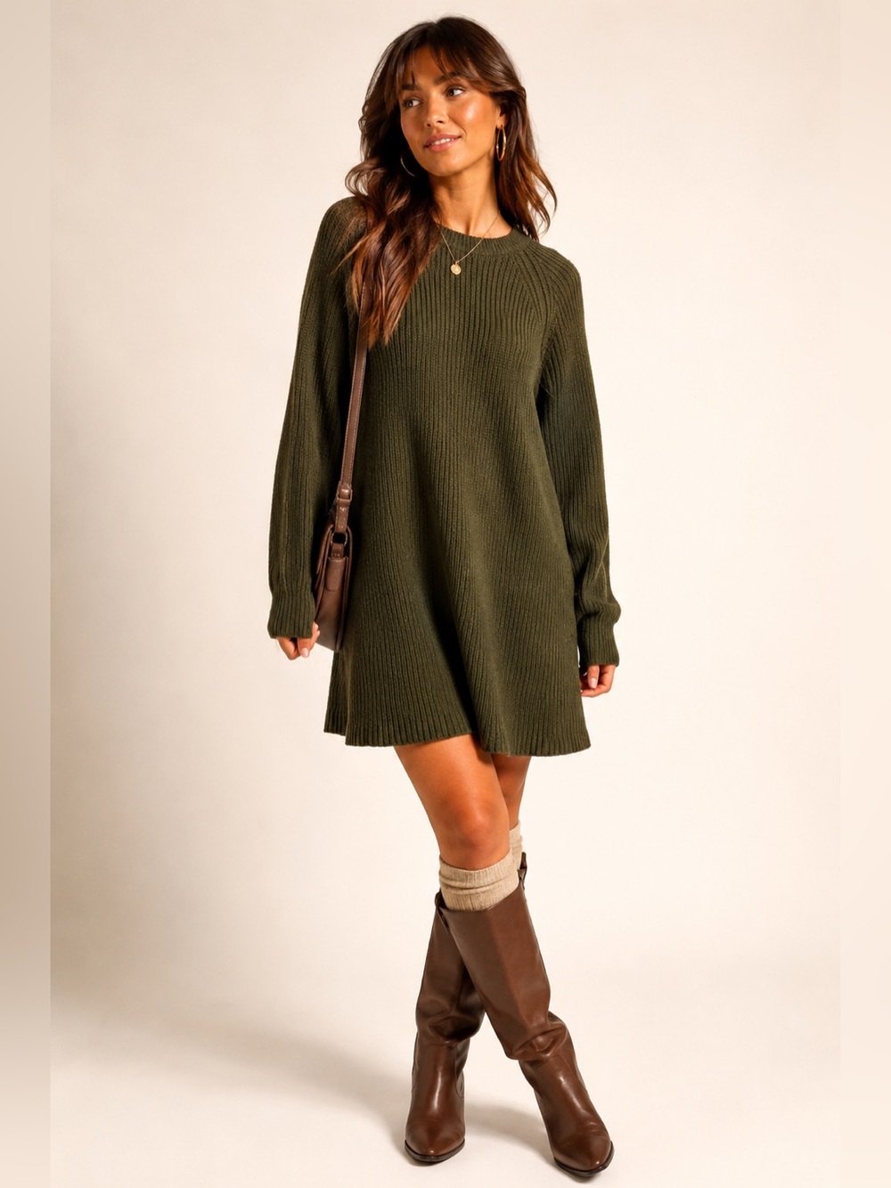 Madewell Wool Knit Long Sleeve Midi Dress | Olive Green | Size XSmall